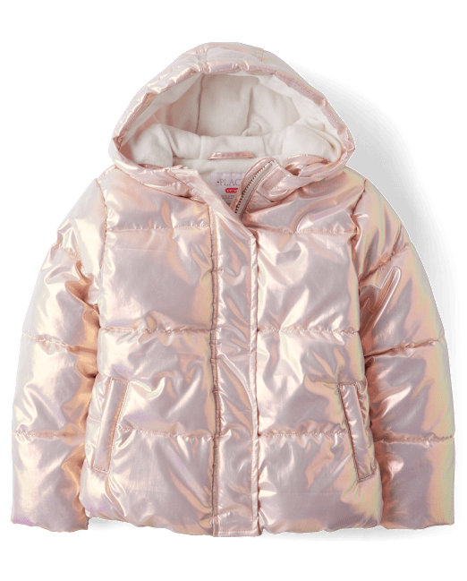 Girls Metallic Quilted Puffer Jacket The Children`s Place