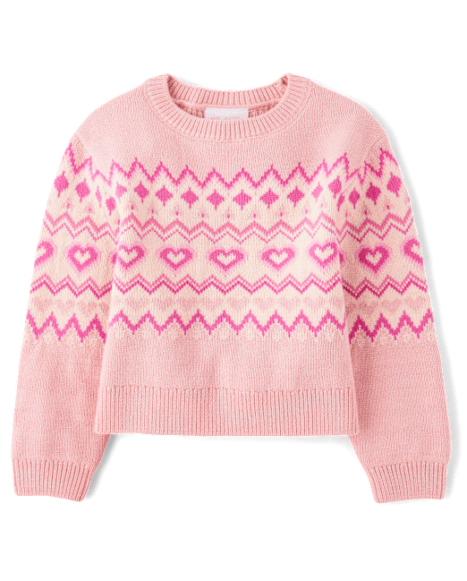 Girls Intarsia Heart Fairisle Sweater The Children`s Place