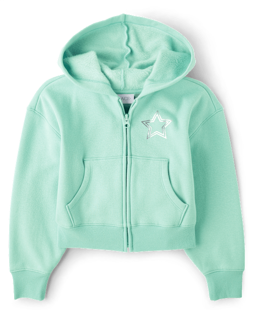 Girls Graphic Velboa Zip Up Hoodie The Children`s Place