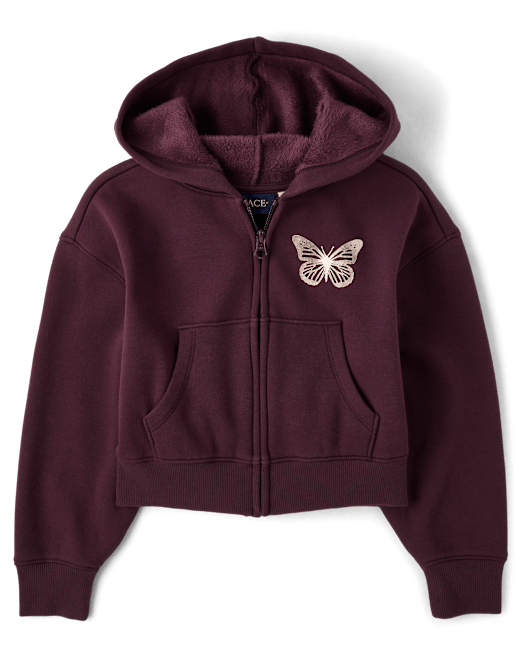 Girls Graphic Velboa Zip Up Hoodie The Children`s Place