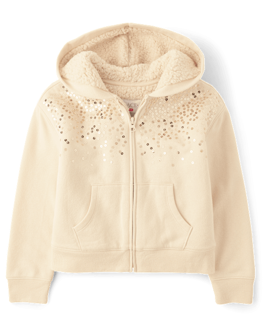 Girls Sequin Fleece Sherpa Lined Zip Up Hoodie The Children`s Place