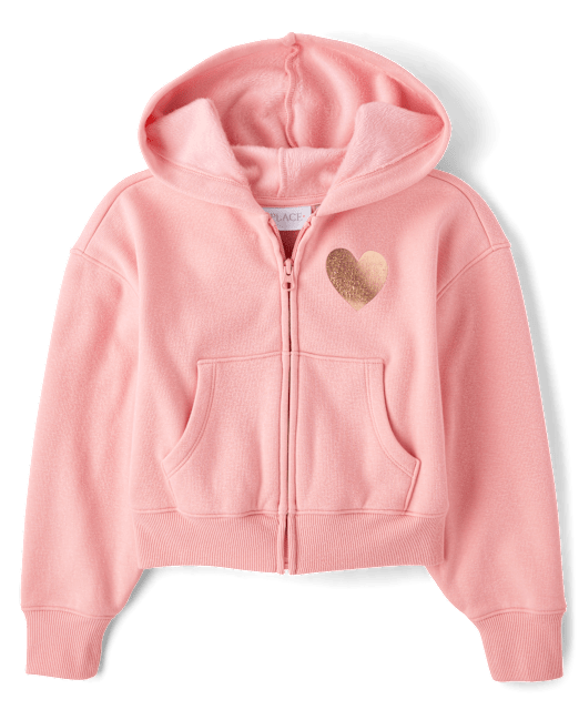 Girls Graphic Velboa Zip Up Hoodie The Children`s Place