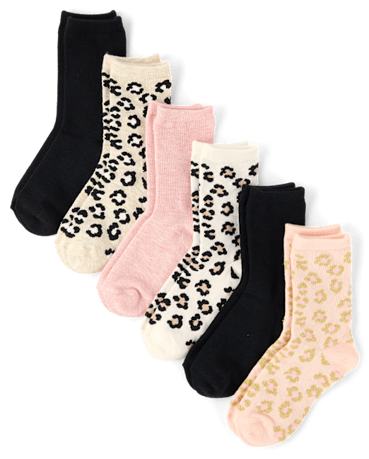 Girls Leopard Crew Socks 6-Pack The Children`s Place