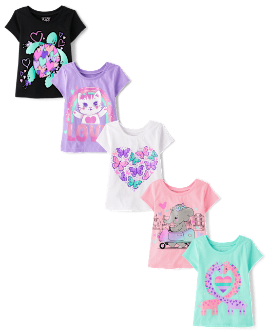 Baby And Toddler Girls Animal Graphic Tee 5-Pack The Children`s Place