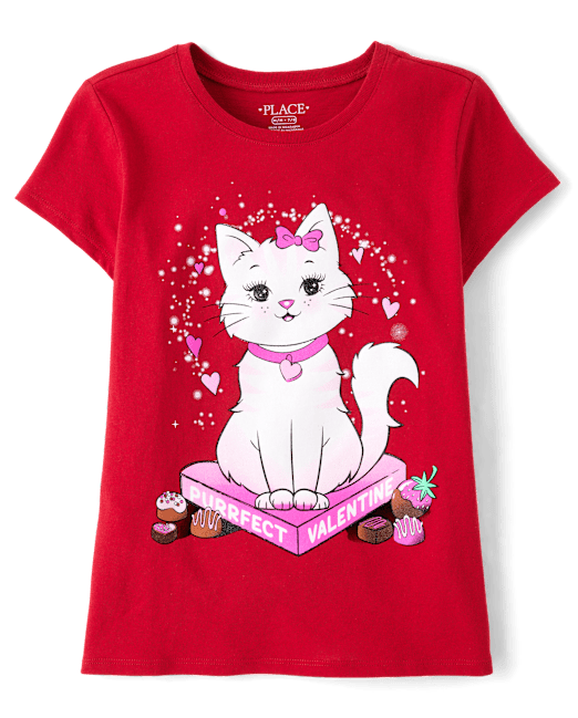 Girls Valentine's Day Cat Graphic Tee The Children`s Place