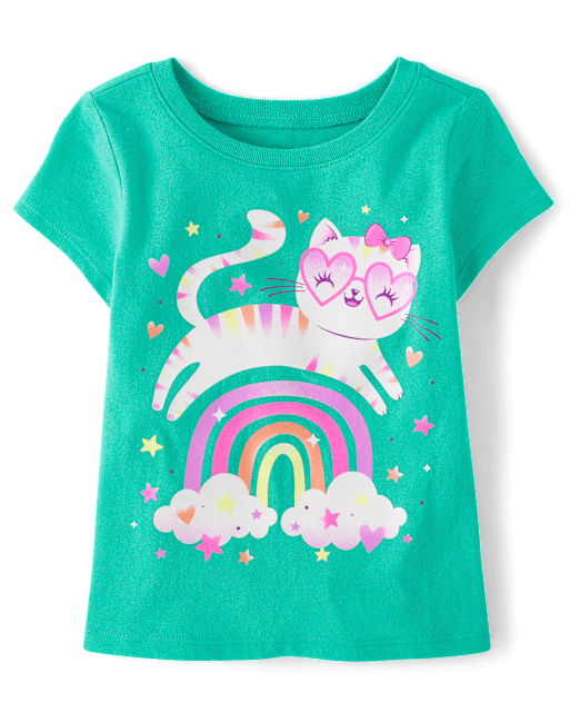 Baby And Toddler Girls Cat Rainbow Graphic Tee The Children`s Place