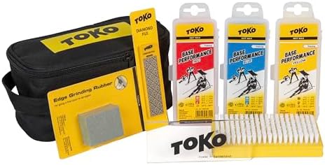 TOKO Basic Tune & Wax Kit for Skis and Snowboards - 3 Multi-Temp Wax Packs (120g), Nylon Brush, 3mm Scraper, Fine Diamond File, Edge Rubber Toko