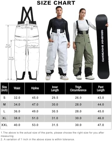 IMPHUT Women Snow Bibs Men Ski Pants Baggy Snowboard Bibs Pants Overall Insulated Waterproof Windproof Warm Winter IMPHUT