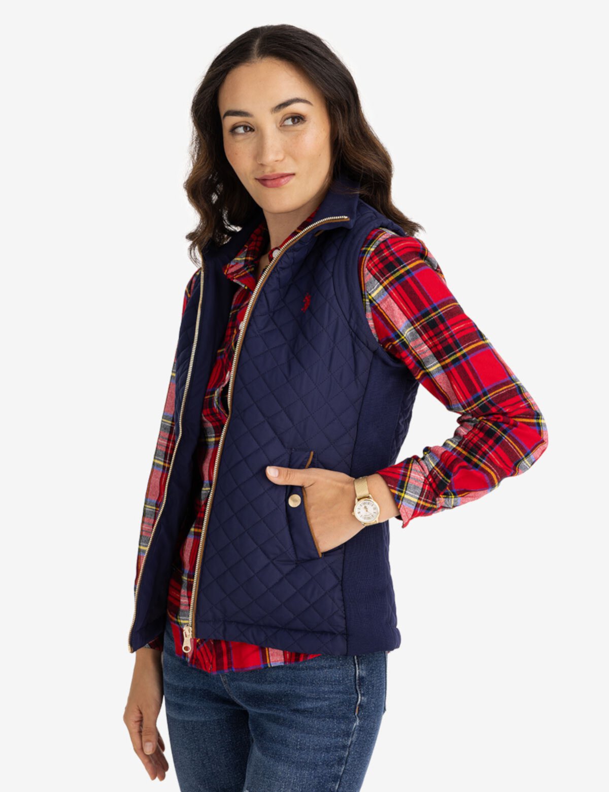 Женский Пуховый и верхний жилет U.S. POLO ASSN. Side Knit Quilted Vest U.S. Polo Assn.