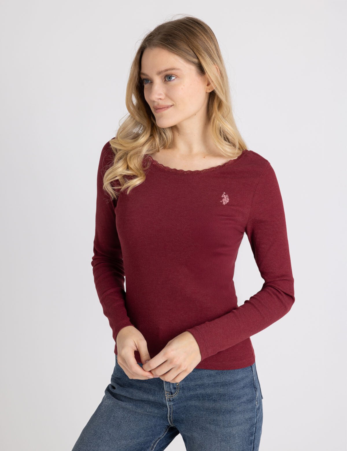 LACE TRIM SCOOP NECK RIB TOP U.S. POLO ASSN.