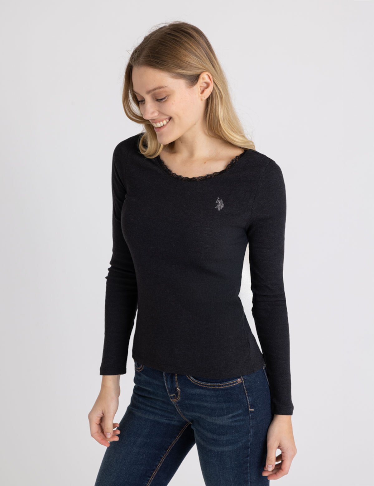 LACE TRIM SCOOP NECK RIB TOP U.S. POLO ASSN.