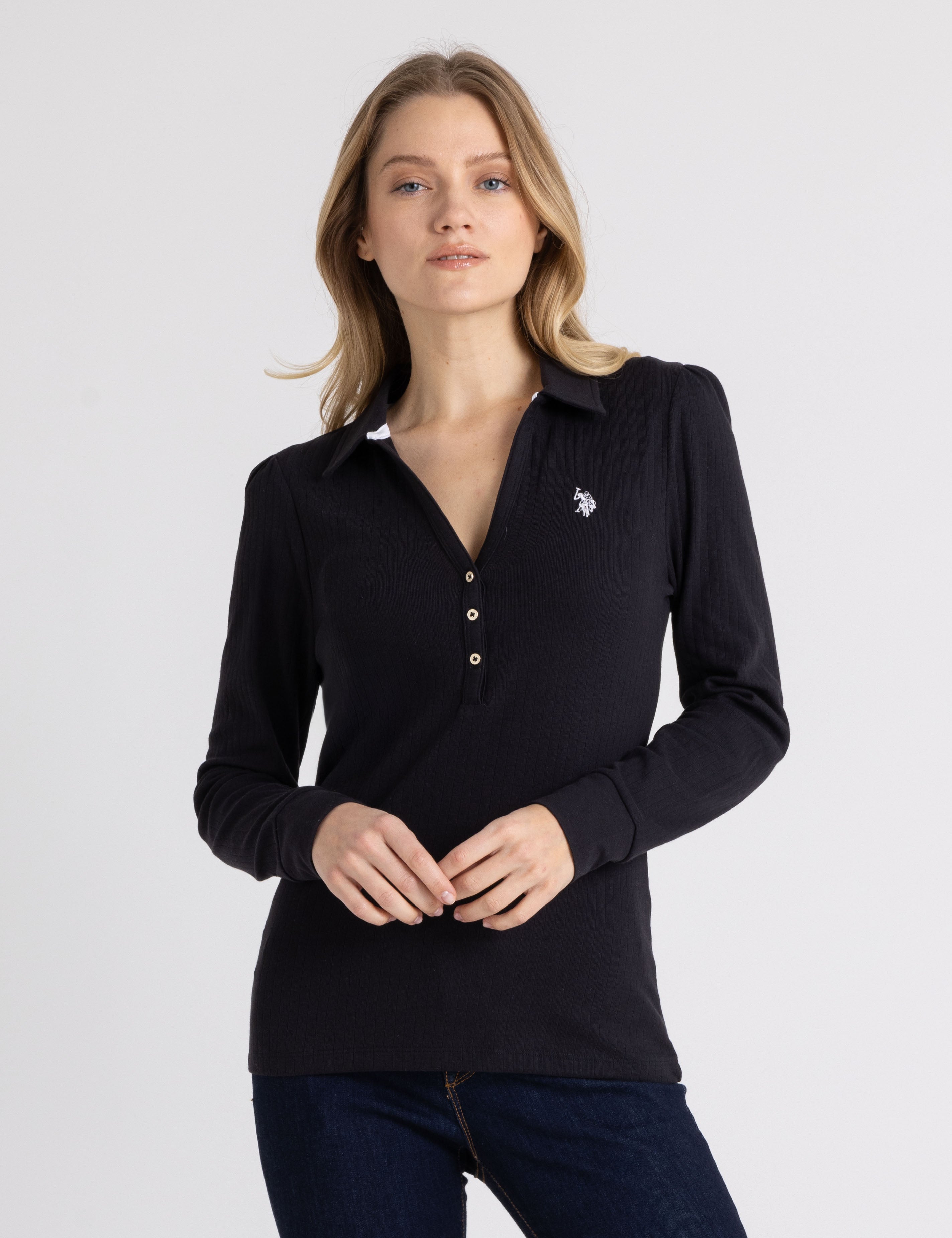 Женская Поло рубашка U.S. POLO ASSN. Split Neck Long Sleeve Rib U.S. POLO ASSN.