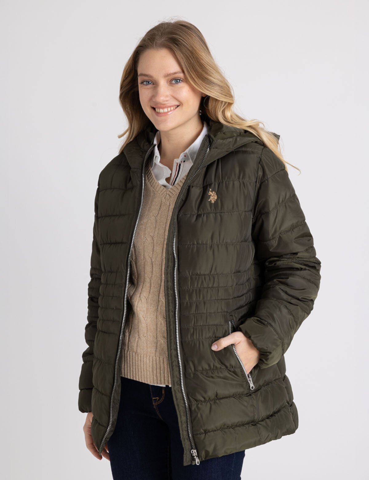 Женская Пуховик U.S. POLO ASSN. HOODED PUFFER COAT WITH SLASH POCKETS U.S. POLO ASSN.