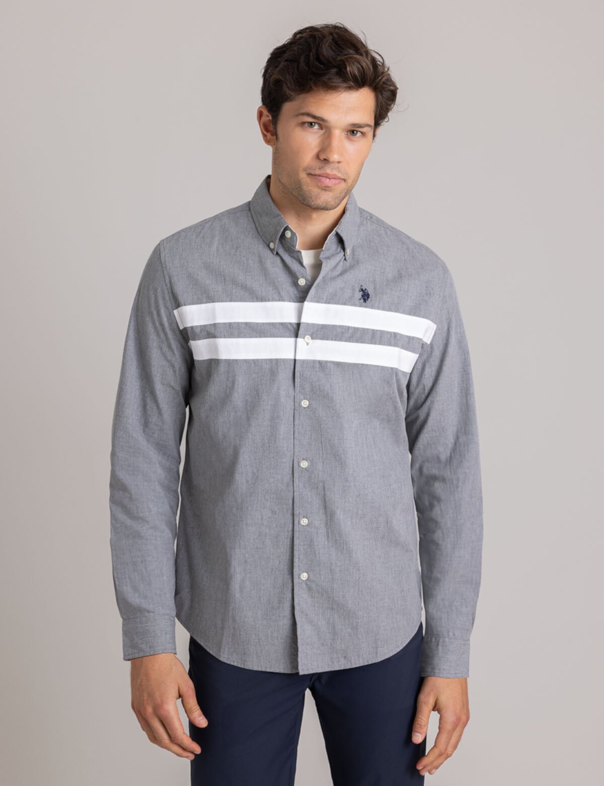 Мужская Повседневная рубашка U.S. POLO ASSN. PEACHED HEATHER POPLIN LONG SLEEVE SHIRT U.S. POLO ASSN.