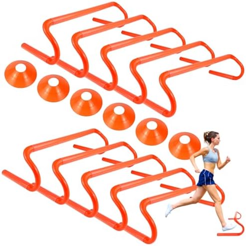 10 Pcs 6" Speed Agility Training Hurdles with 6 Marker Cone Durable Detachable Training Hurdle Plyometric All Speed Hurdle Equipment for Athletes Soccer Basketball Football Practice Qijistorm