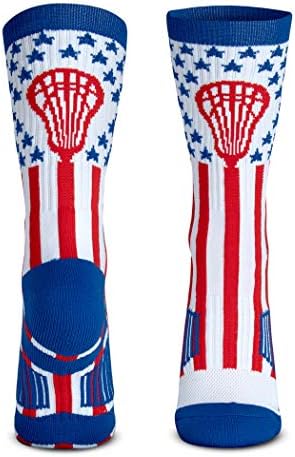 ChalkTalkSPORTS Lacrosse Performance Crew Sock - Youth & Adult - USA - Patriotic - Red White & Blue - Lacrosse Mid-Calf Socks ChalkTalkSPORTS