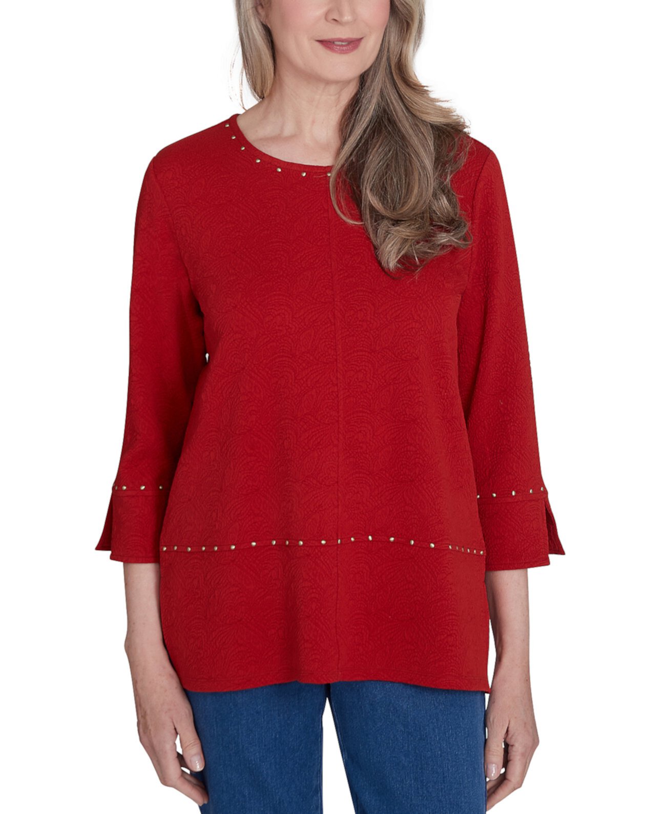 Женская Блузка Alfred Dunner Petite Harvest Moon Spliced Solid Textured Crewneck Alfred Dunner