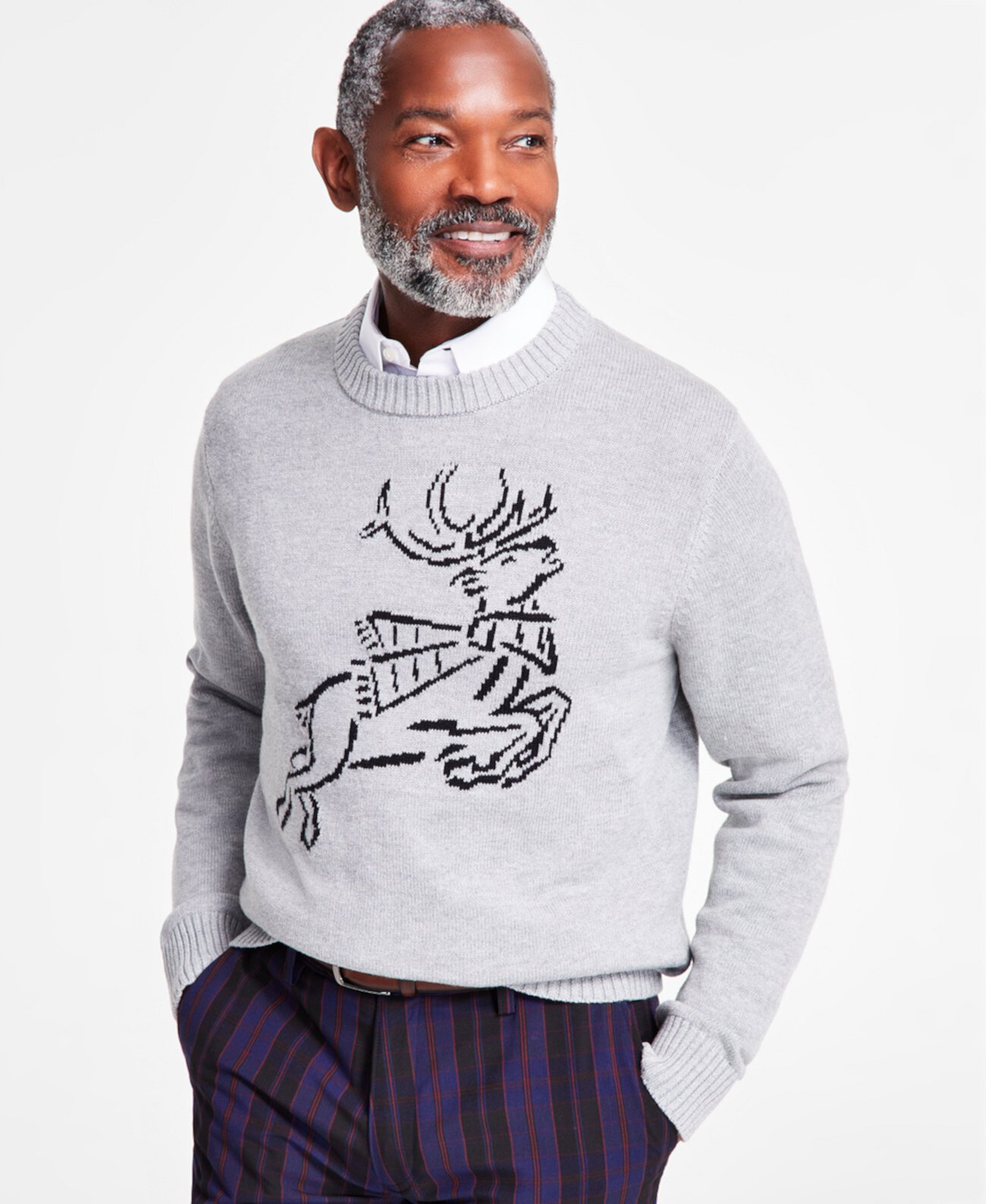 Мужской Свитер Club Room Jacquard Crewneck Reindeer Graphic Club Room