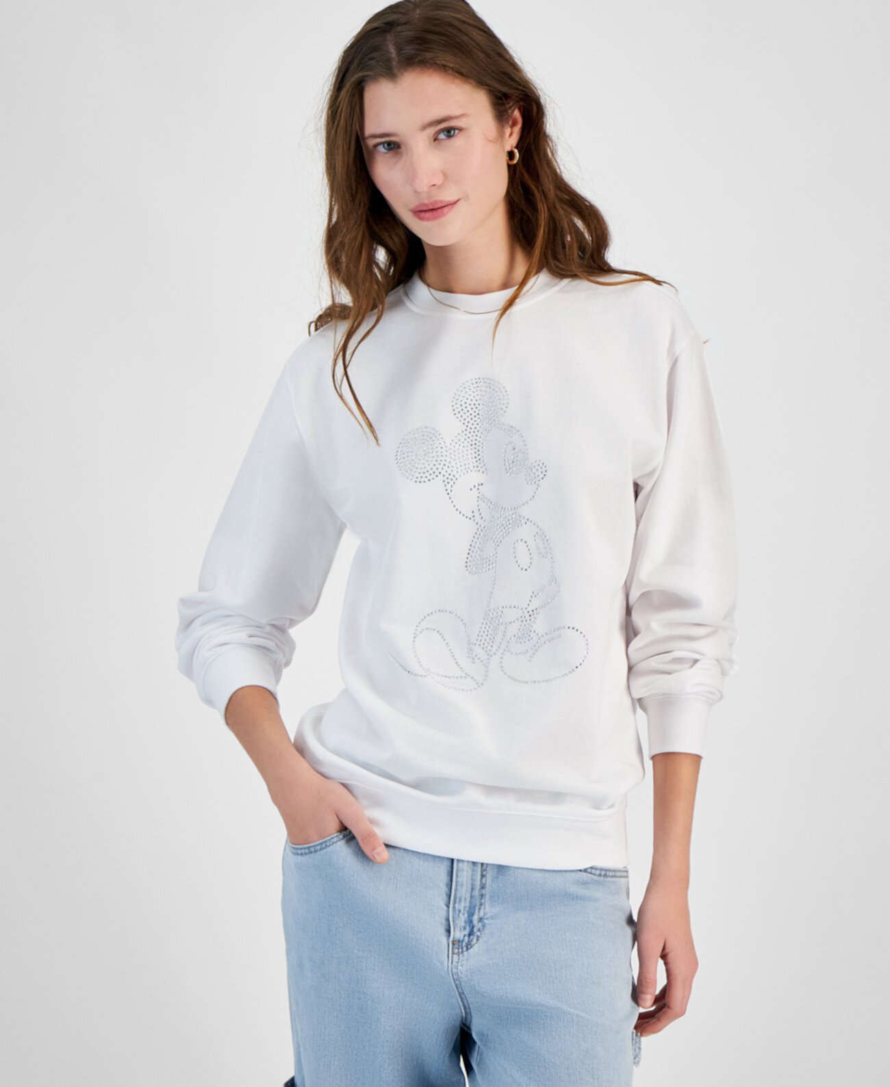 Juniors' Rhinestone Mickey Mouse Crewneck Sweatshirt Freeze 24-7