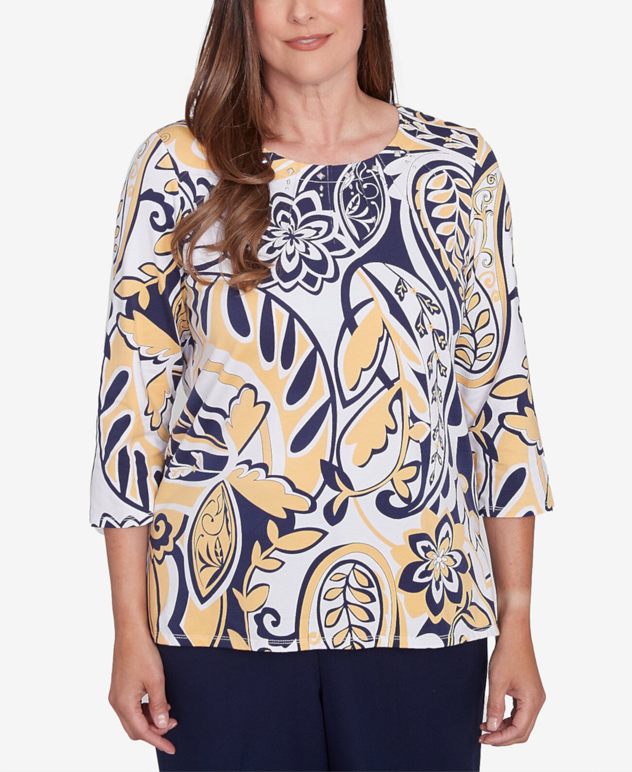 Женская Блузка Alfred Dunner Block Island Dramatic Paisley Crew Neck Top Alfred Dunner