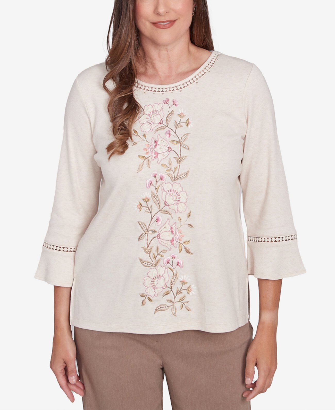 Женская Футболка Alfred Dunner Petite Telluride Center Embroidered Floral Top Alfred Dunner