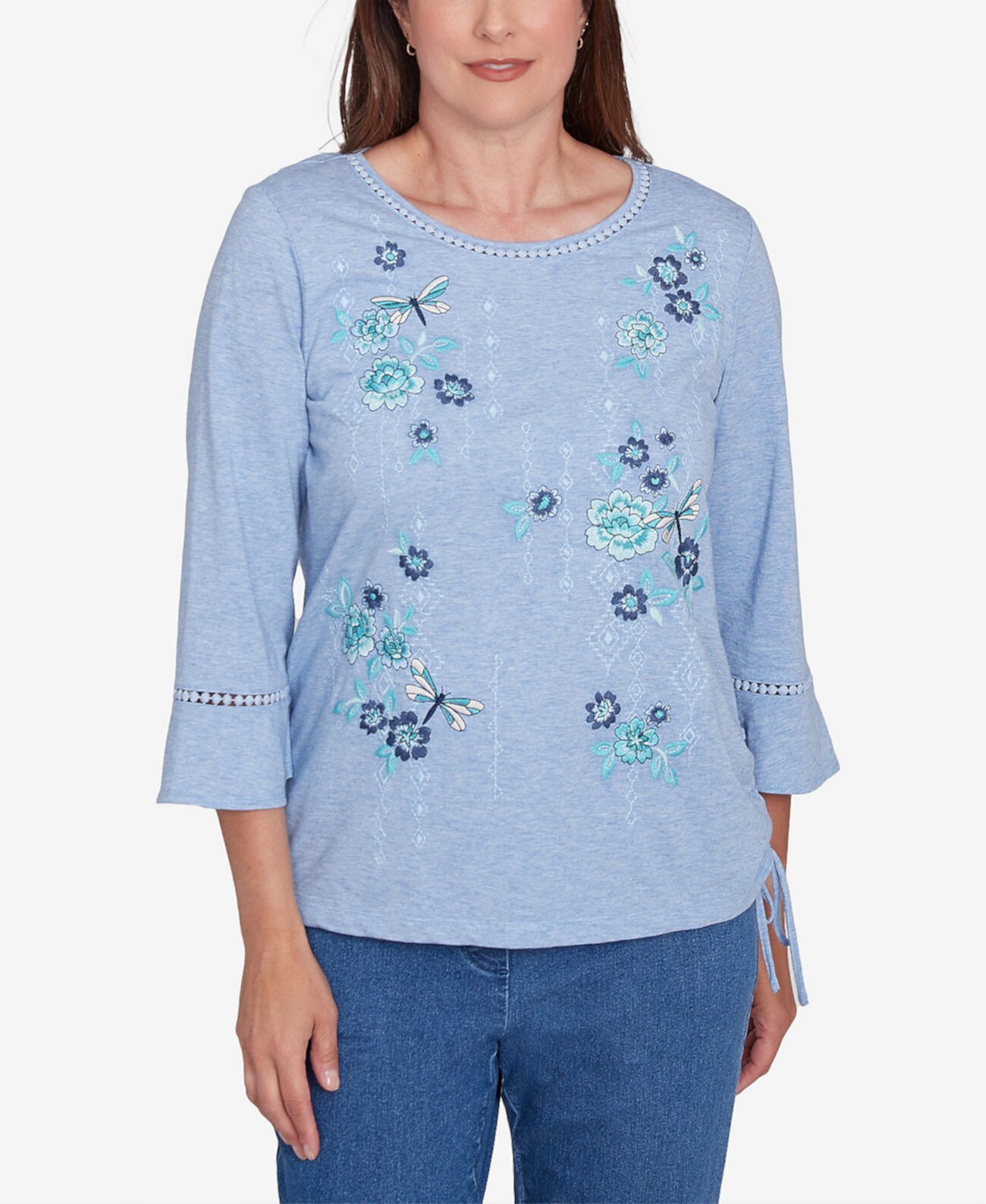 Женская Футболка Alfred Dunner Petite Flower Butterfly Embroidered Top Alfred Dunner