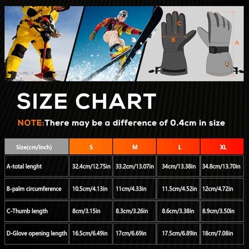 Heated Gloves for Men Women 7.4V Battery 22.2WH Rechargeable Heated Ski Gloves Touchscreen Waterproof Electric Heated Gloves for Winter Outdoor Work Skiing Hiking Camping OIGOGOI