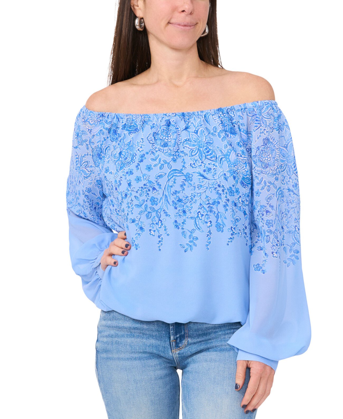 Petite Off-The-Shoulder Floral Waterfall Top Sam & Jess