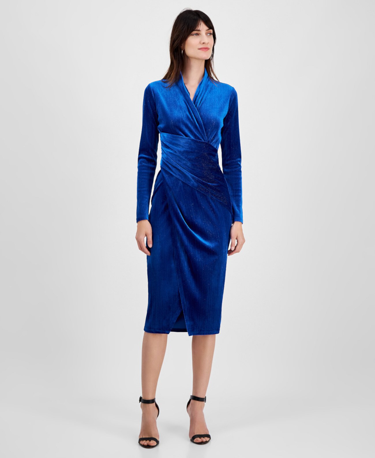 Women's Metallic-Stripe Velvet Midi Dress RACHEL Rachel Roy