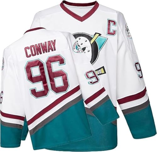 Mighty Ducks Jersey Movie Ice Hockey Jersey S-XXXL Charlie Conway #96 Adam Banks #99, 90S Hip Hop Clothing for Party YWIES