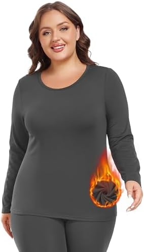 Plus Size Thermal Top for Women Long Sleeve Thermal Shirt Fleece Lined Long Johns Base Layer MOSCOAL