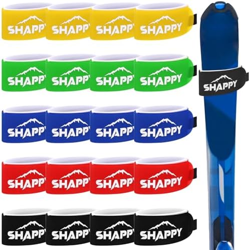 Shappy 20 Pcs Ski Straps Adjustable Hook and Loop Ski Wraps Ties Ski Band Easy Carry Fastener Tape Ties Protector Pads for Country Carrying Narrow Essential Accessories, 5 Colors Shappy