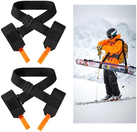 2pcs Ski Strap and Pole Carrier, Adjustable 2-in-1 Ski Carrier Shoulder Strap Adjustable Snowboard Bindings Sling Comfortable Ski Gear Accessories for Easily Carrying Ski Pole and Snowboard Lasuroa