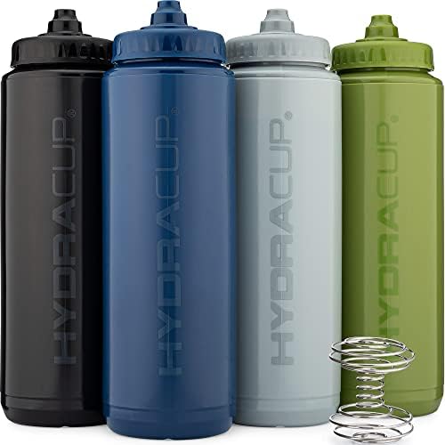 Hydra Cup Sport [4 Pack] 32 oz Squeeze Water Bottles, Fast Flow Sports Water Bottle with Ball Blender Whisk, Bike & Cycling Water Bottle, Travel To Go, BPA Free (Dark Colors) Hydra Cup