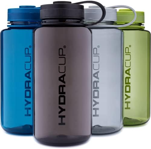 Hydra Cup Sport [4 Pack] 32 oz Wide Mouth Water Bottles, Large Sports Water Bottle with Strap Handle, Travel To Go, BPA Free (Dark Colors) Hydra Cup