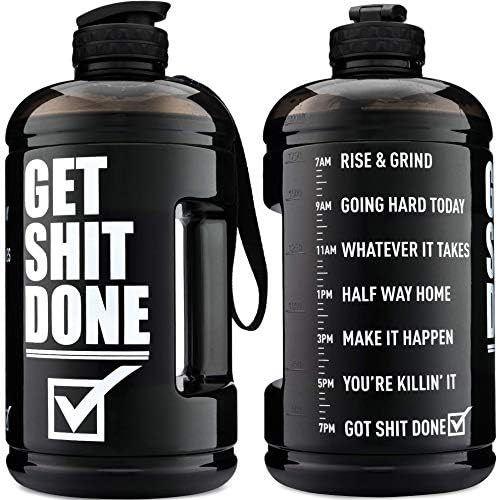 Hydra Cup Jug 64 oz Half Gallon Water Bottle, Motivational Water Bottle with Straw & Time Markers, Water Jug with Spout & Carry Loop for Travel To Go, BPA Free (Black) Hydra Cup