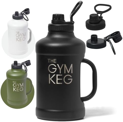 Термобутылка Gym Keg - 40 унций - Двойная стенка для термоизоляции - Крышка и ручка из силикона и пластика - Широкая горловина для воды, идеальна для спортзала и активного отдыха - Черная THE GYM KEG