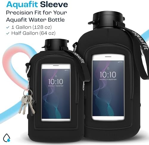 AQUAFIT Чехол для бутылки на 1 галлон из неопрена с регулируемым ремнем и карманом, 128 унций, черный AQUAFIT