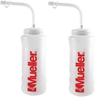 Mueller Quart Bottle w/ Straw, Natural Color w/ Red Letters Mueller