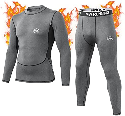 Men’s Thermal Underwear Set, Compression Base Layer Sports Long Johns Fleece Lined Winter Gear Running Skiing Grey MeetHoo