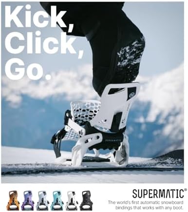 Nidecker Supermatic Snowboard First Universal, Dual-Entry, Automatic Binding - Comfortable and Reliable as a Regular Two-Strap Binding - Genuine Game Changer with its Drop in tech Nidecker