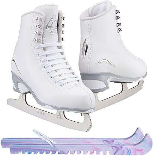 Jackson Ultima Figure Ice Skates for Women, Girls in White Color Bundle with Guardog Berry Blend Swirlz Skate Guards Jackson Ultima