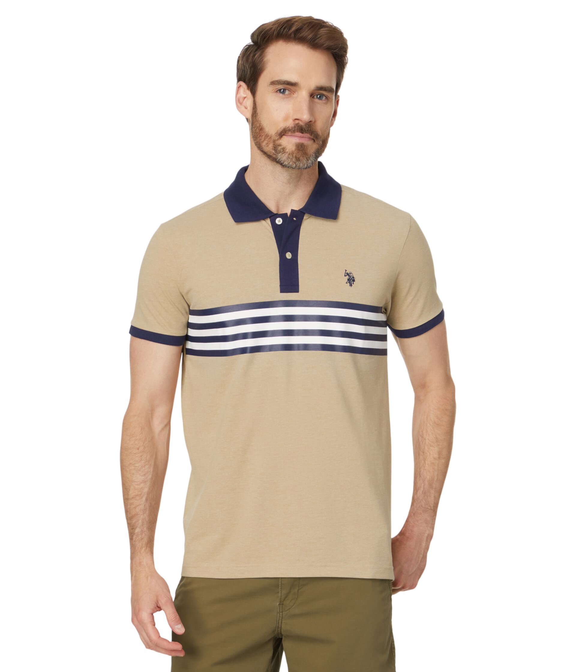 Short Sleeve Slim Fit Printed Chest Stripe Pique Polo Shirt U.S. POLO ASSN.