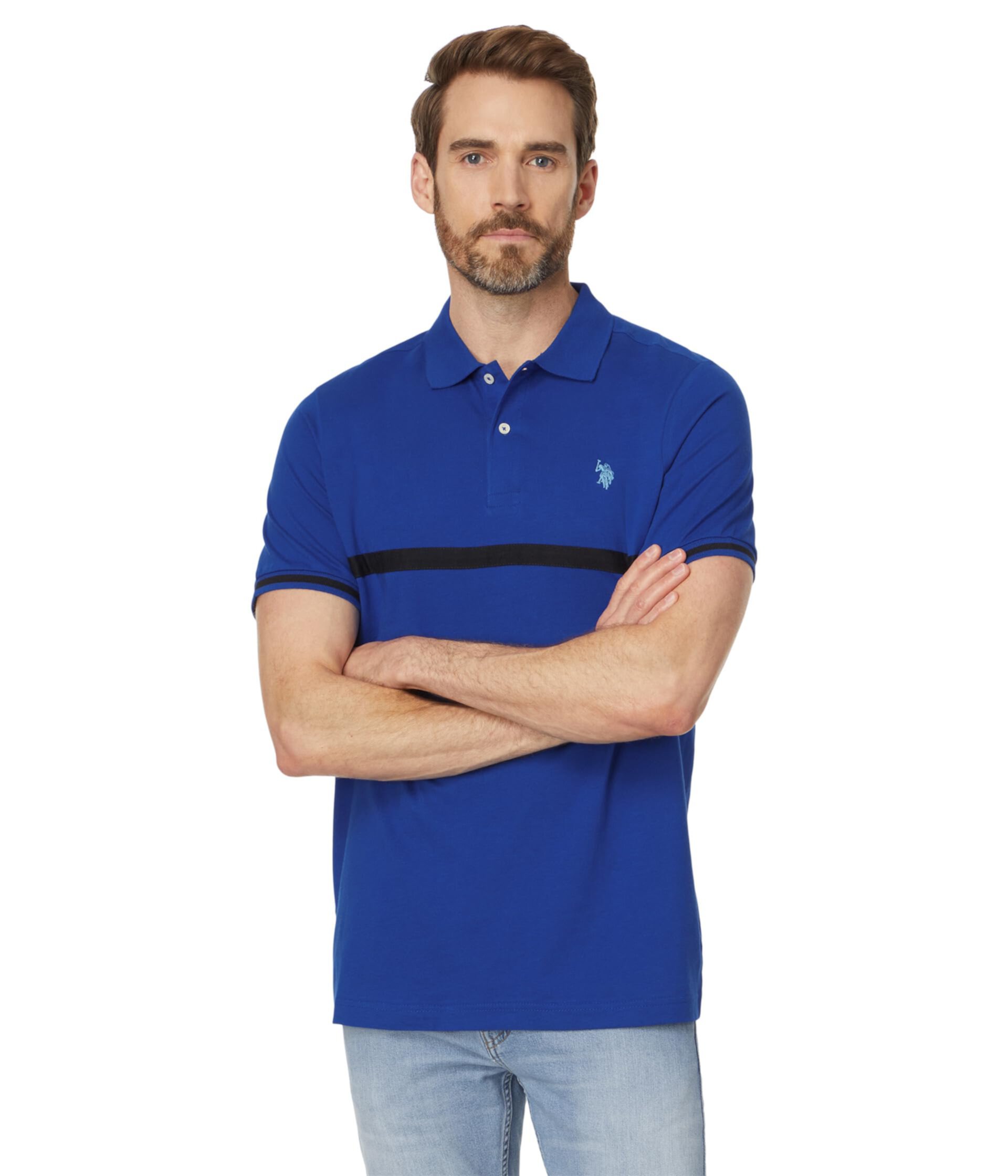 Short Sleeve Thin Stripe Colorblock Jersey Knit Polo Shirt U.S. POLO ASSN.