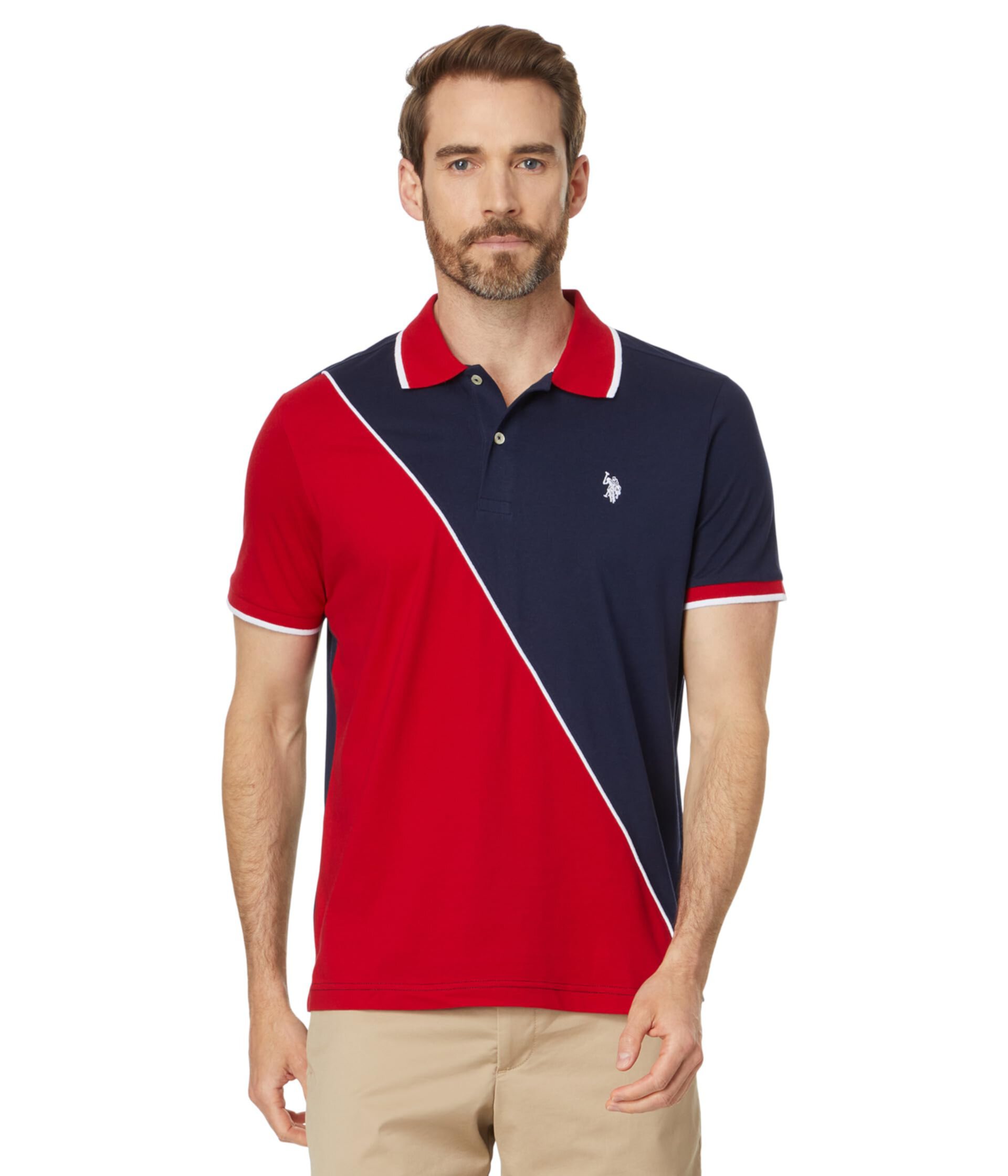 Short Sleeve Small Pony Diagonal Colorblock Jersey Knit Polo Shirt U.S. POLO ASSN.