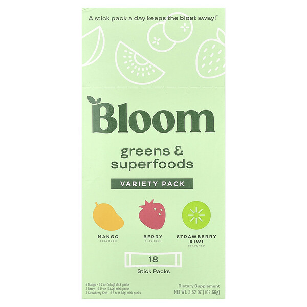 Greens & Superfoods, Variety Pack, 18 Stick Packs, 3.6 oz (Унции) (102.36 g) Bloom