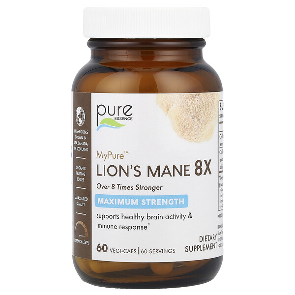 MyPure™, Lion's Mane 8X, Maximum Strength, 60 Vegi-Caps Pure Essence