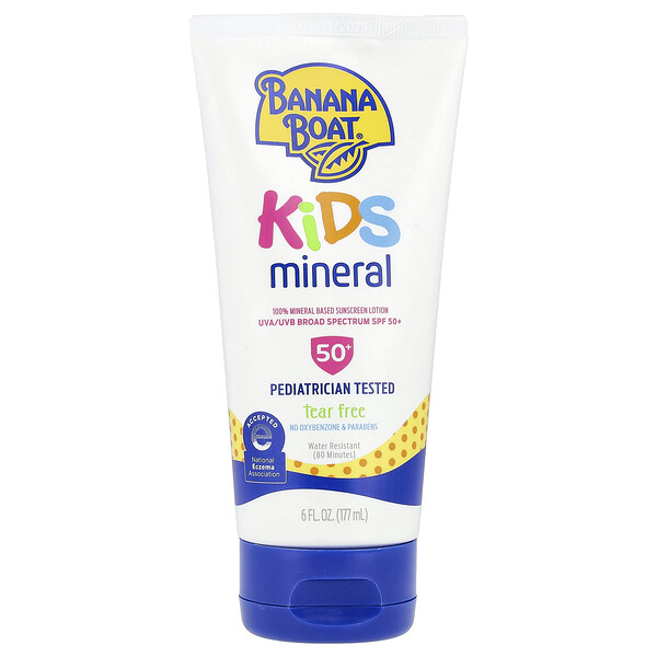 Kids Mineral Based Sunscreen Lotion, SPF 50+, 6 fl oz (177 ml) BANANA BOAT