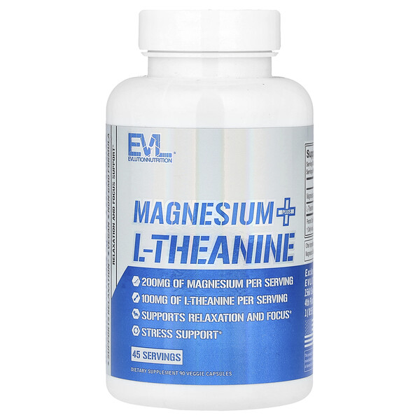 Magnesium Plus L-Theanine , 90 Veggie Capsules (Капсулы на растительной основе) EVLution Nutrition