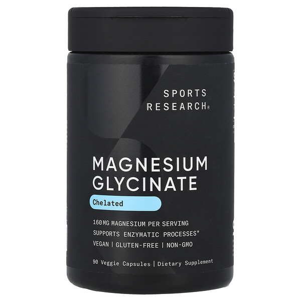 Magnesium Glycinate, 160 mg, 90 Veggie Capsules (Капсулы на растительной основе) (80 mg Per Capsule) Sports Research